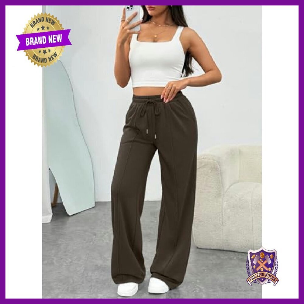 Wide Leg Sweatpants Barrel Fit Polyester Cotton Drawstring Pockets - Picture 7 of 7